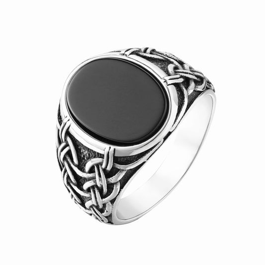 Vintage European-American Viking Oval Stone Ring for Men - Wholesale Jewelry Collection