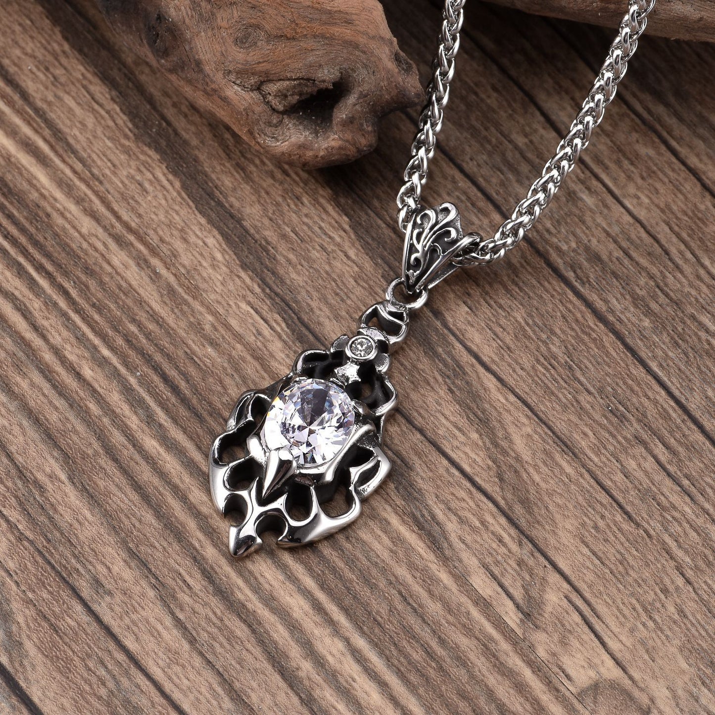 Stylish Titanium Steel Arrow Pendant Necklace with Zircon Accent for Men