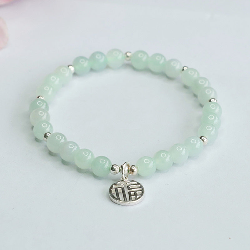 Fortune's Favor A-grade Jade Bracelet in Sterling Silver