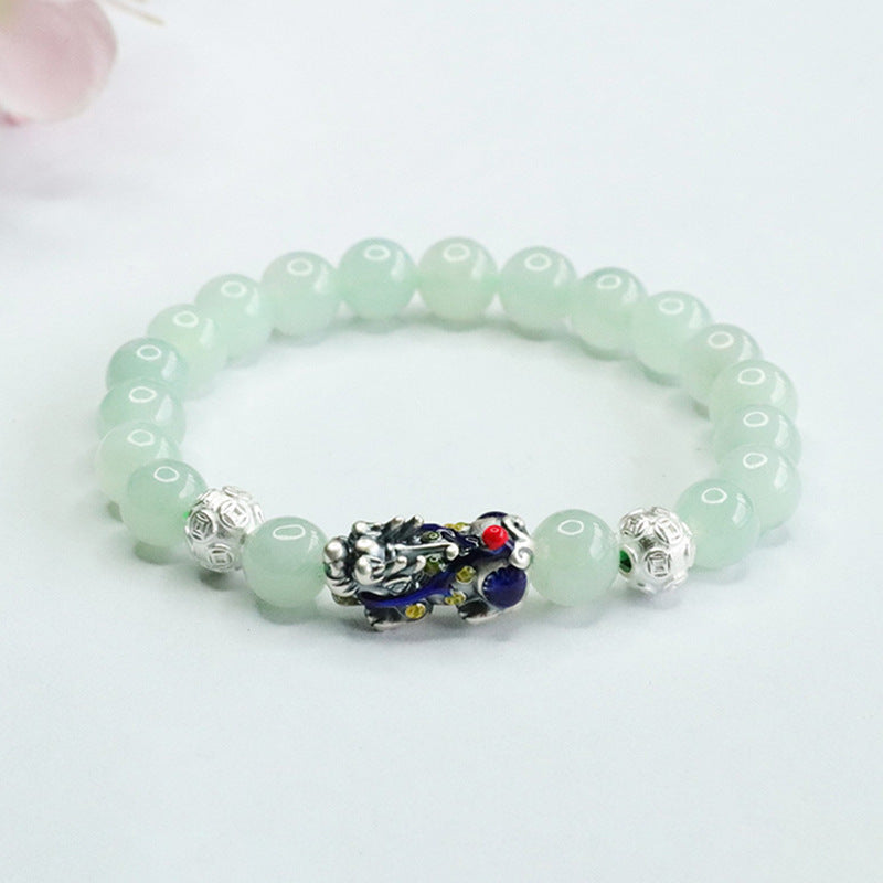 A Jade Bracelet with Sterling Silver and Copper Coin