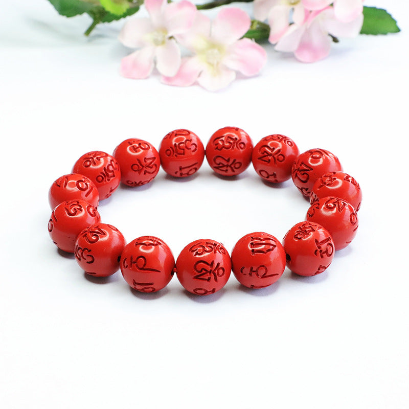 Red Sand Sterling Silver Bracelet with Cinnabar Stone Embellishment