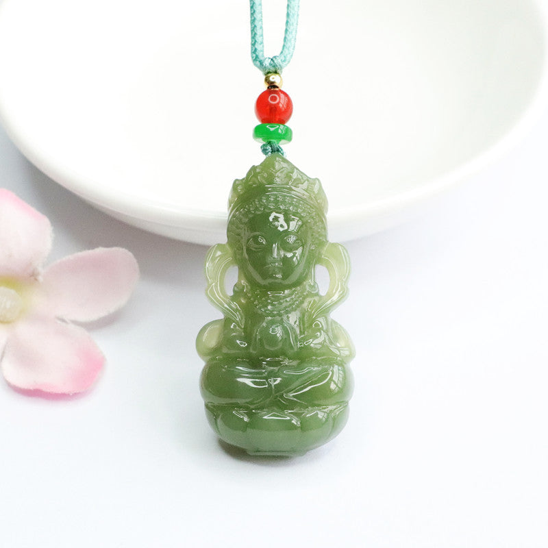 Green Lake Guanyin Jade Pendant with Sterling Silver Needle - Fortune's Favor Collection