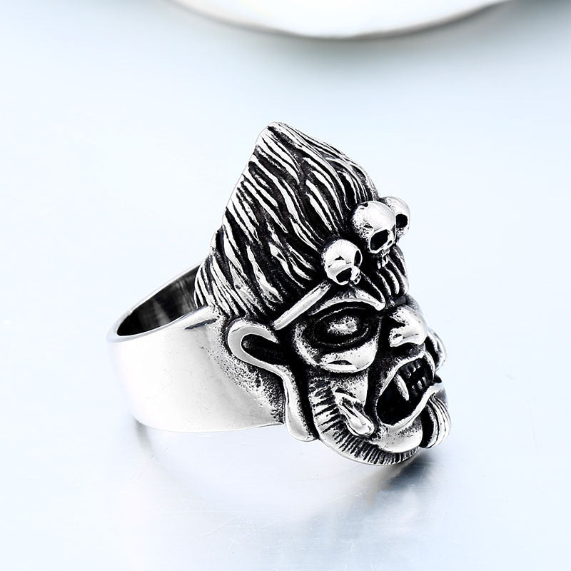 Retro Wukong Skull Titanium Steel Ring - Unique Punk Jewelry for Men in Wholesale European and American Styles