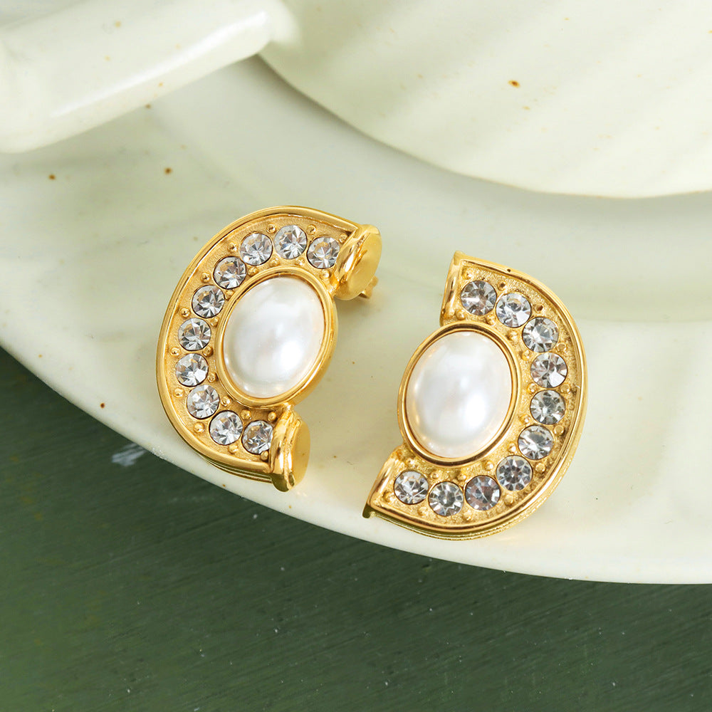 Elegant Diamond-Embellished 18K Gold Plated Geometric Earrings