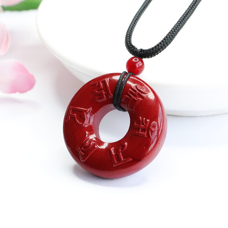 Cinnabar Pendant Purple Sand Six-character Proverbs Double Side Carving Pendant Jewelry