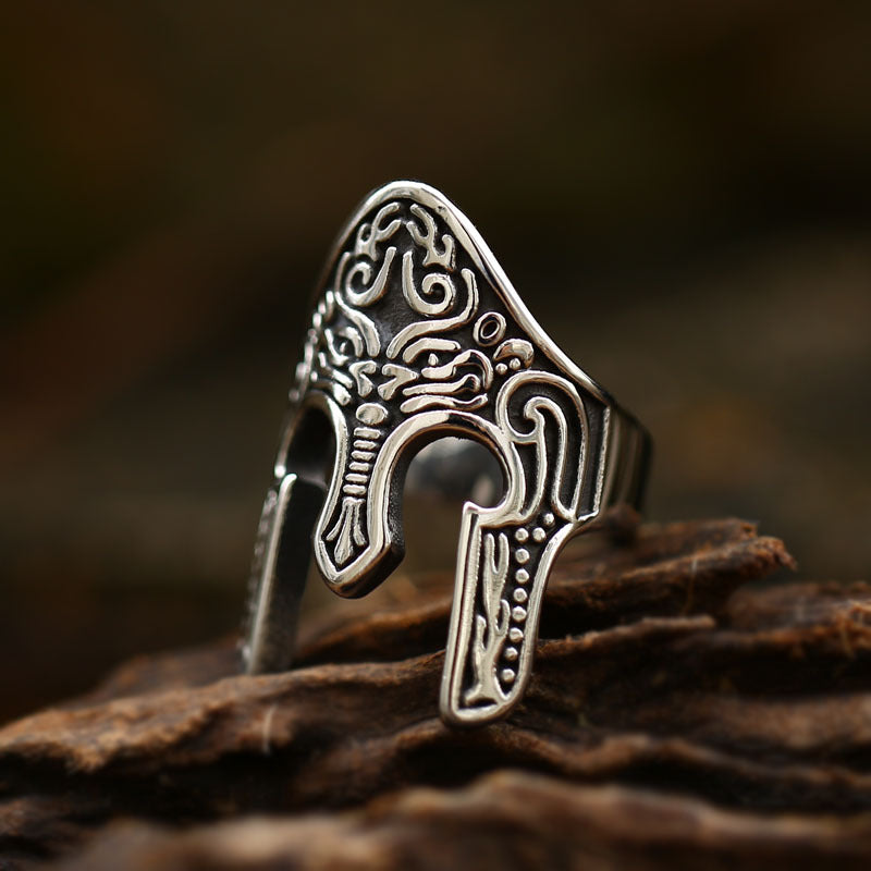 Custom Engraved Titanium Steel Spartan Helmet Ring for Men - Retro European American Style