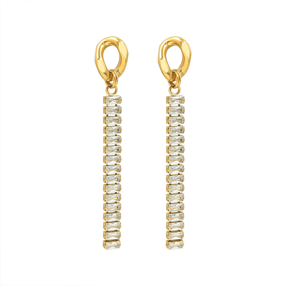 Zircon Slim Tassel Earrings - Elegant Titanium Steel & Gold Plated Jewelry