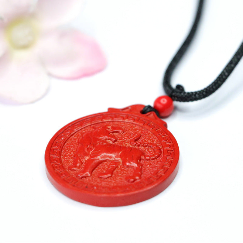 Blessed Round Tiger Brand Pendant with Cinnabar Stone by Planderful Collection