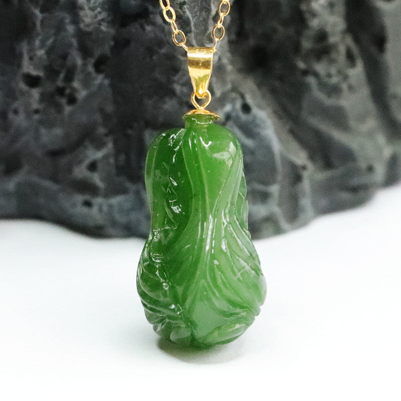 Green Cabbage Design Sterling Silver Pendant Necklace with Natural Hotan Jade Jasper