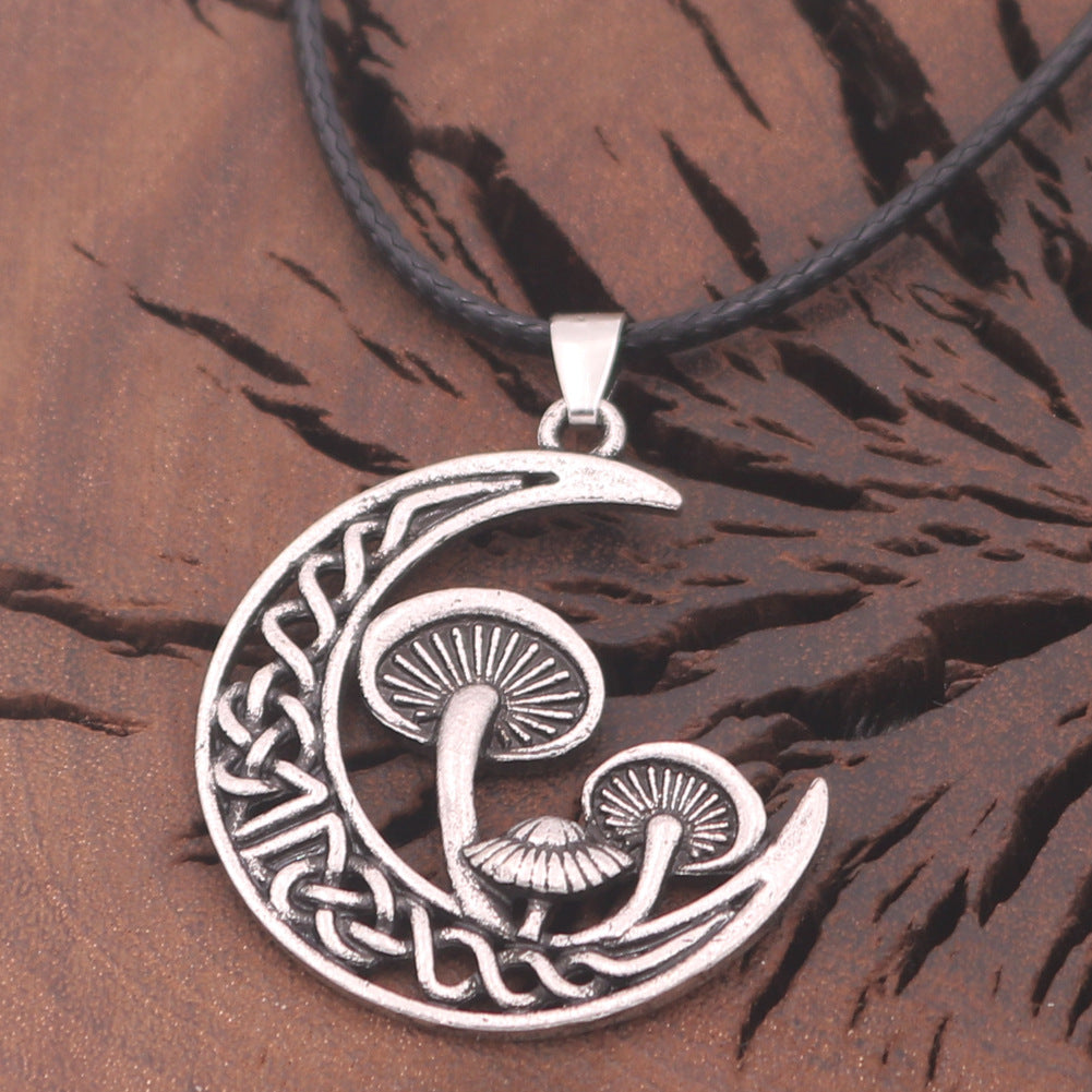 Mushroom Style Hollow Moon Pendant Necklace - European & American Jewelry for Men