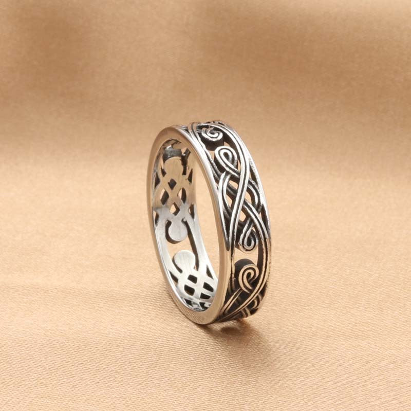 Retro-Inspired Titanium Steel Pattern Ring for Men - Stylish Hollow Design Accessory