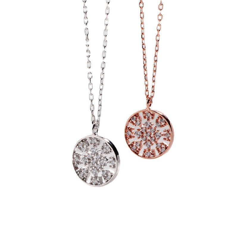 Circle Hollow Zircon Flower Silver Necklace