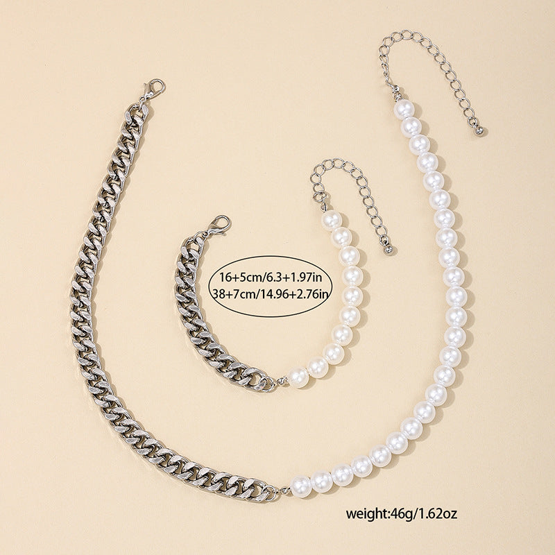 Hip-hop Cuban Chain Pearl Jewelry Set for Stylish Women