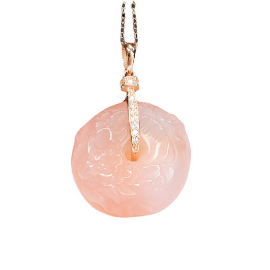 Sterling Silver Peony Agate Pendant Necklace in Rose Gold