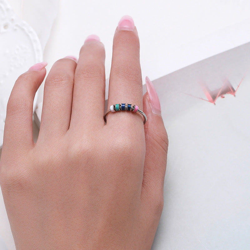 Sterling Silver Rainbow Rubber Ring for Women - Fashionable Korean Style Index Finger Ring