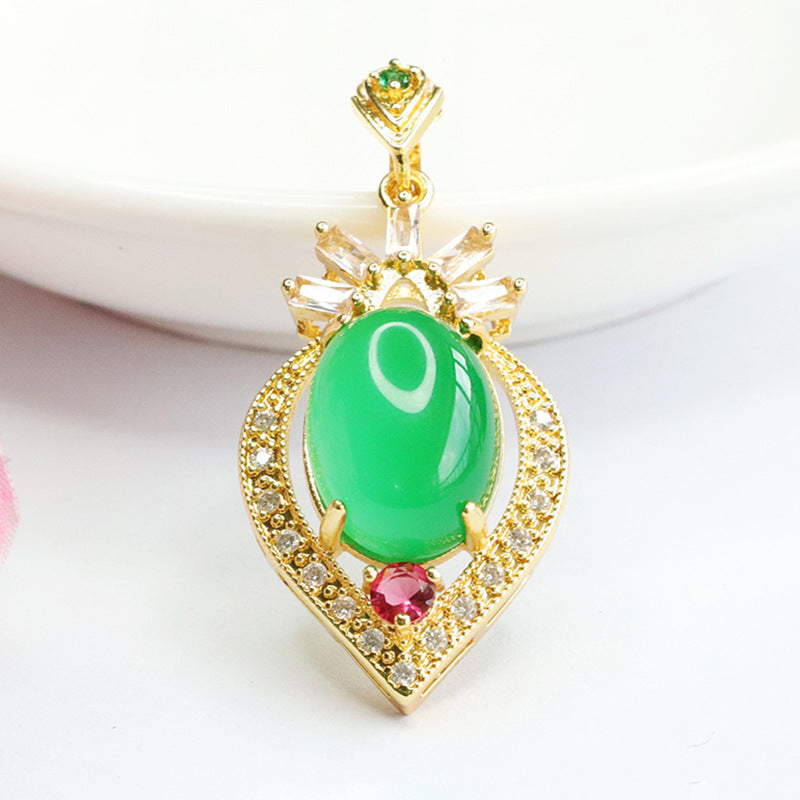 Emperor Green Chalcedony Zircon Peach Heart Pendant