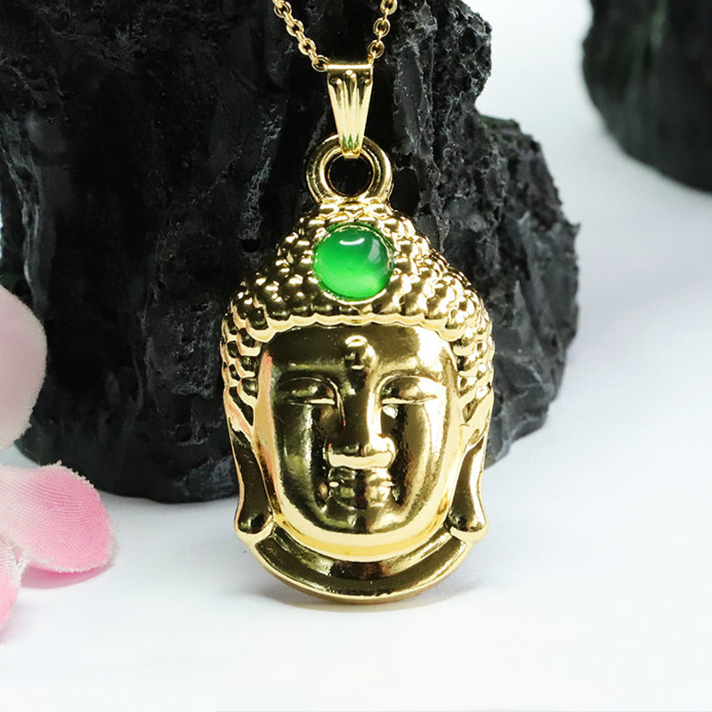 Natural Round Ice Green Chalcedony Buddha Head Pendant