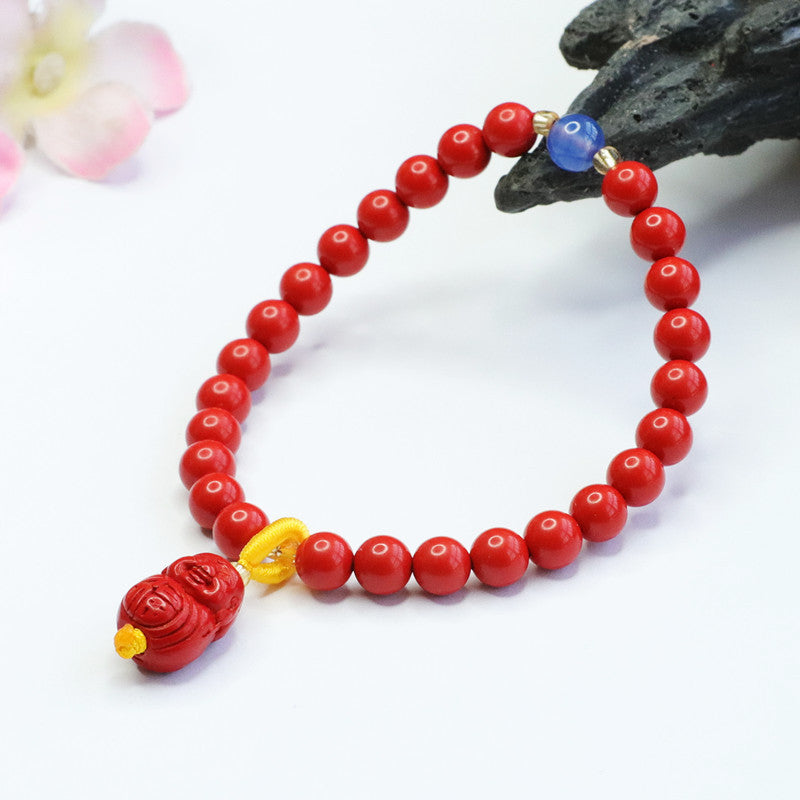 Cinnabar Buddha Blessing Red Sand Sterling Silver Bracelet