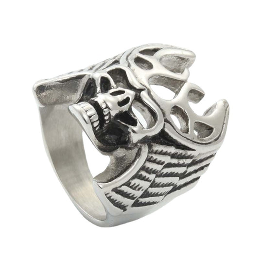 Titanium Steel Punk Wing Ring with Hollow Skull Design for Men - Retro Trendsetter Jewelry