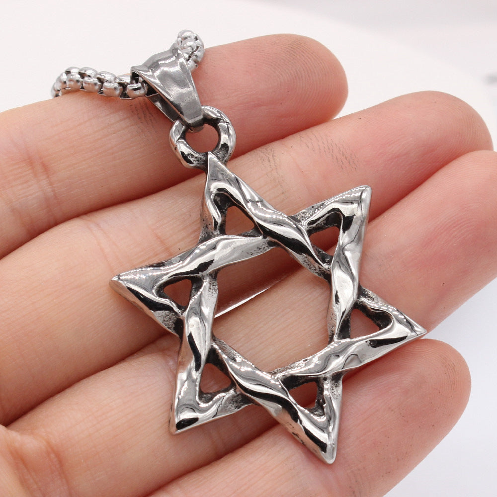 Hollow Hexagonal Star Titanium Steel Necklace for Men