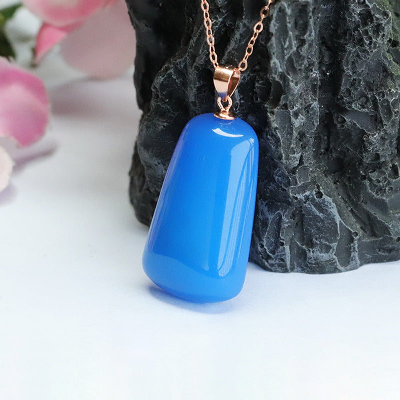 Rose Gold Necklace with Blue Chalcedony Pendant