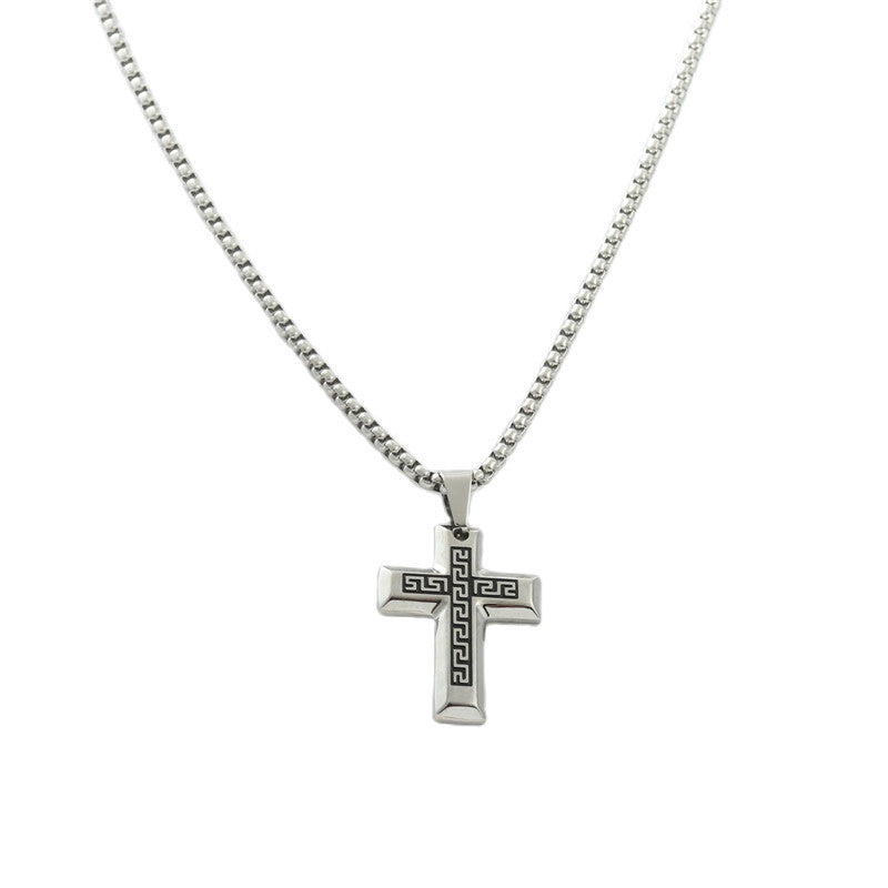 Personalized Retro Titanium Steel Cross Pendant Necklace for Men - Trendy Stainless Steel Design