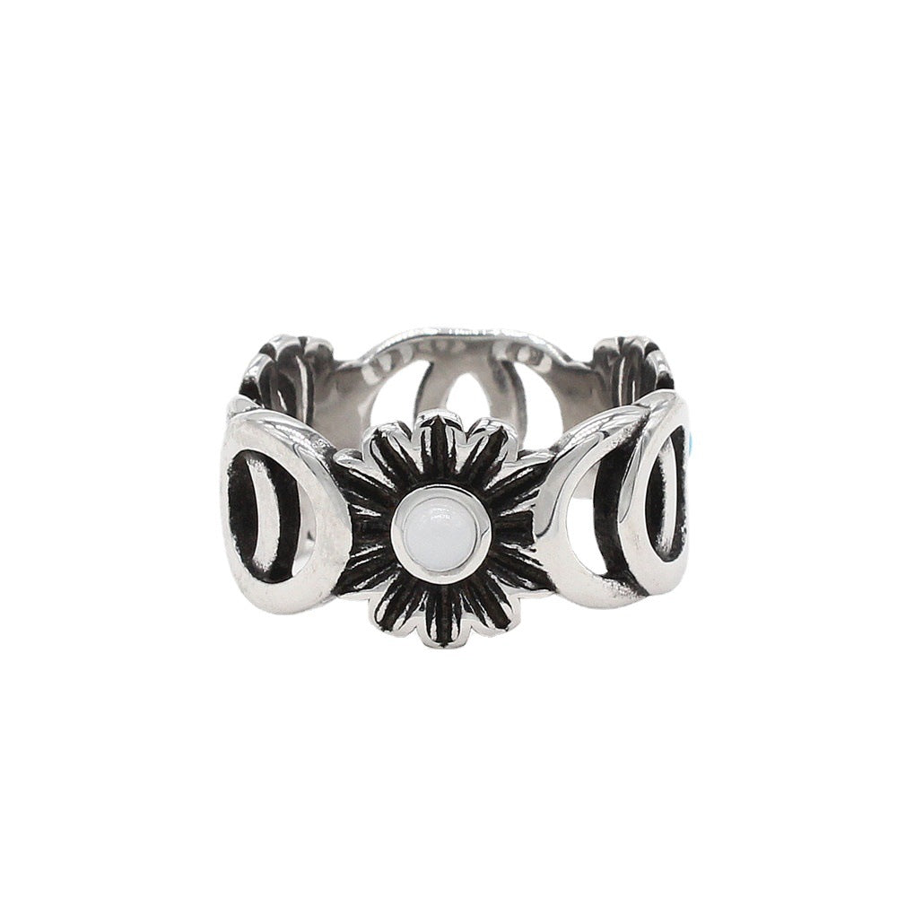 Vintage Sunflower Titanium Steel Ring for Wholesale Jewelry Trade