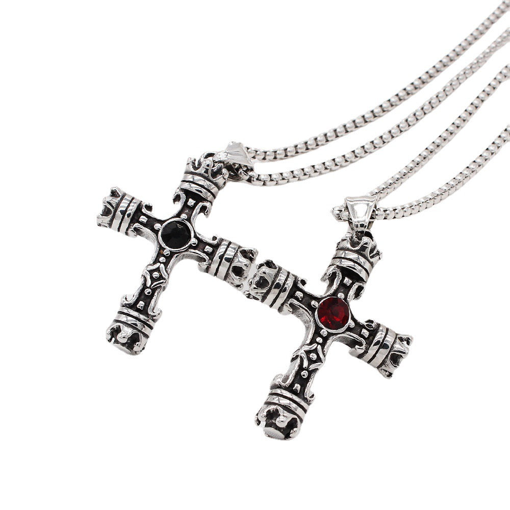 Crown Latin Cross Zircon Titanium Steel Pendant for Men