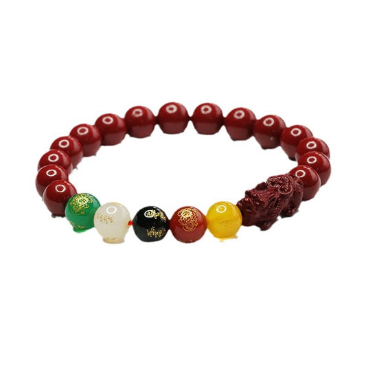 Cinnabar Five Gods of Wealth Agate Bracelet