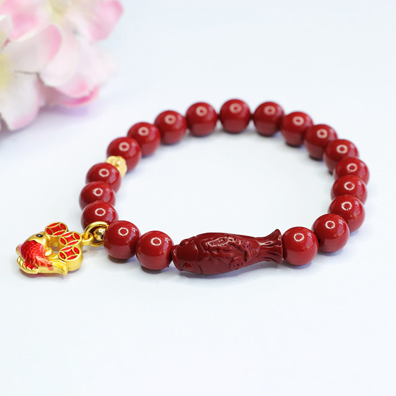 Cinnabar Stone Koi Bracelet