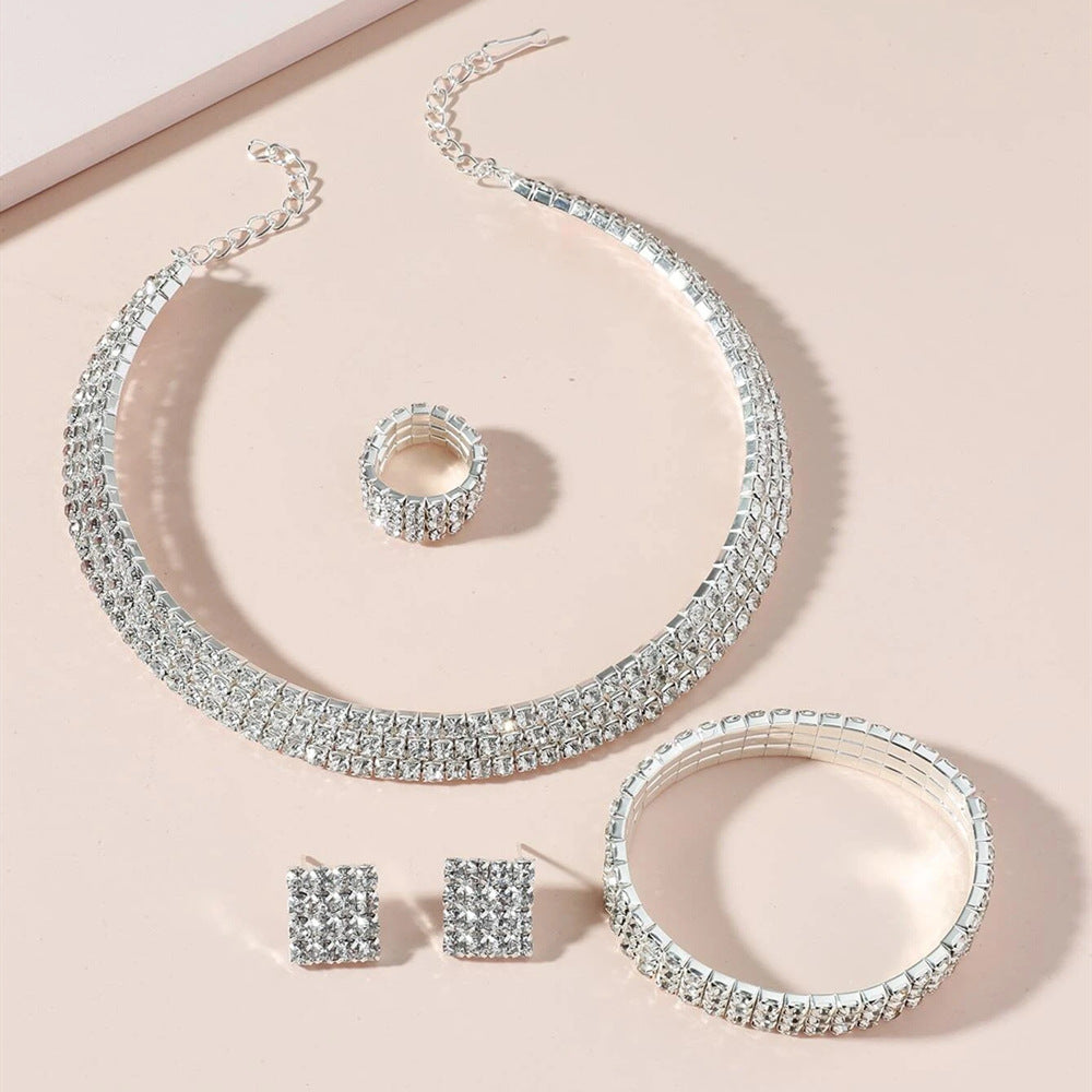 European Savanna Rhythms Rhinestone Bride Necklace Set with Matching Bracelet and Earrings