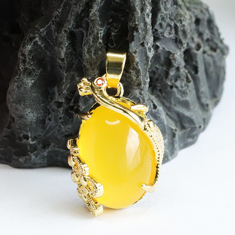 Oval Yellow Chalcedony Phoenix Pendant