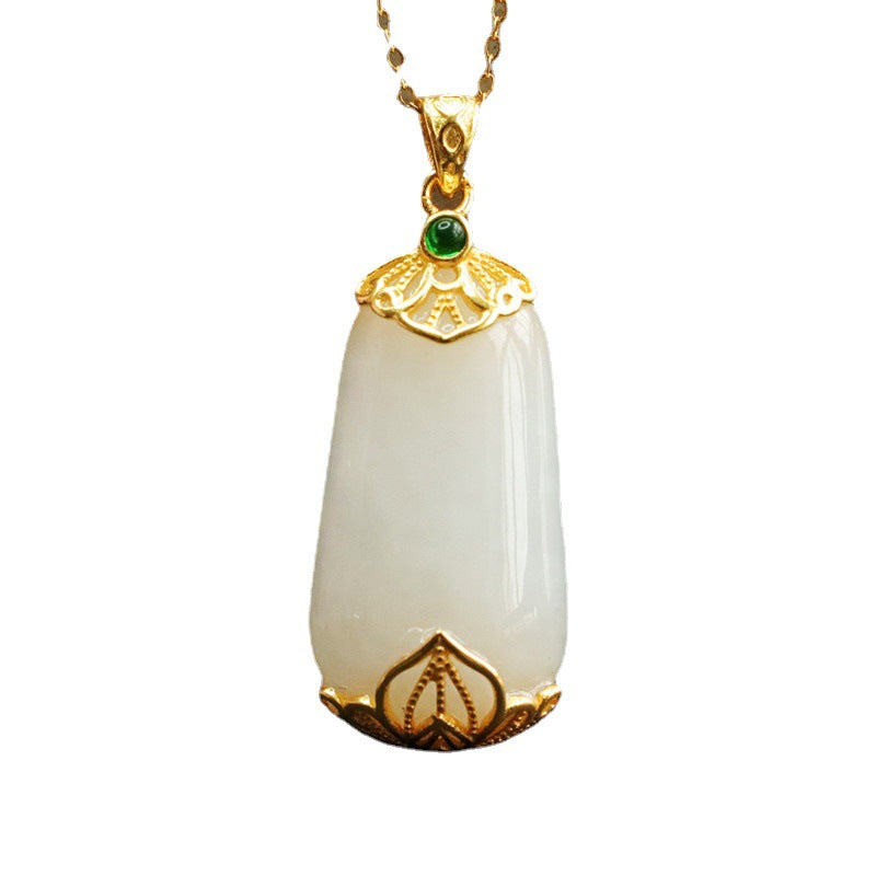 S925 Silver Natural Hotan Jade Pendant Trapezoidal White Jade Necklace