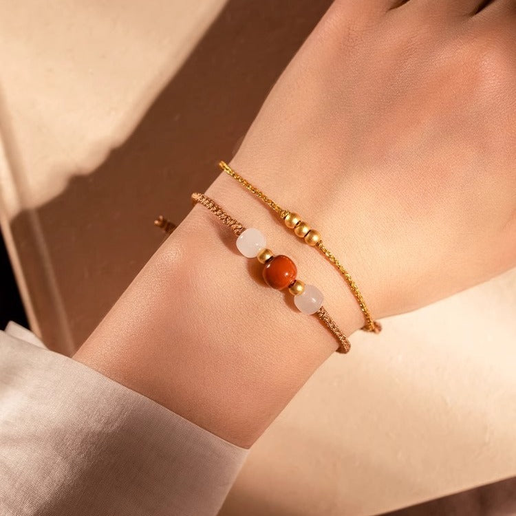 Fortune's Favor: Handcrafted Red Agate and Hetian Jade Bracelet