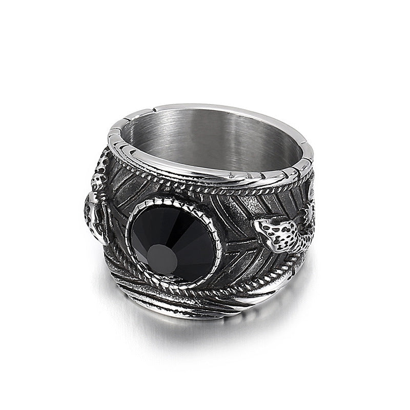 Titanium Steel Double Snake Ring with Crystal Inlay - Punk Style for Men