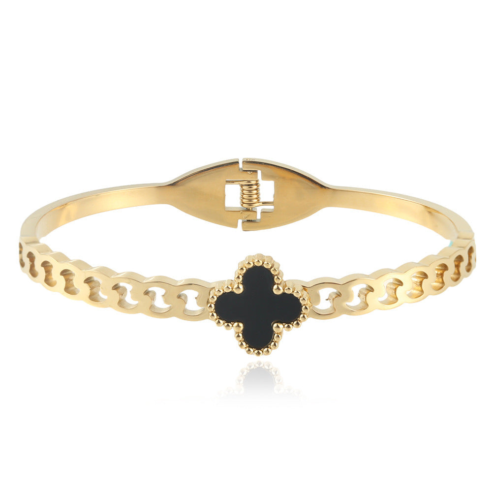 Stainless Steel Four-Leaf Clover Hollow Bracelet - Modern Light Luxury Titanium Steel Accessory