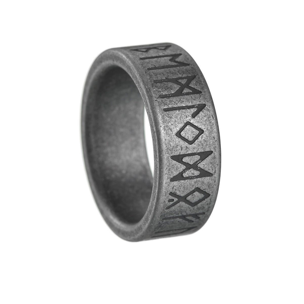 Nordic Viking Rune Titanium Steel Men's Ring - Ancient Silver Finish