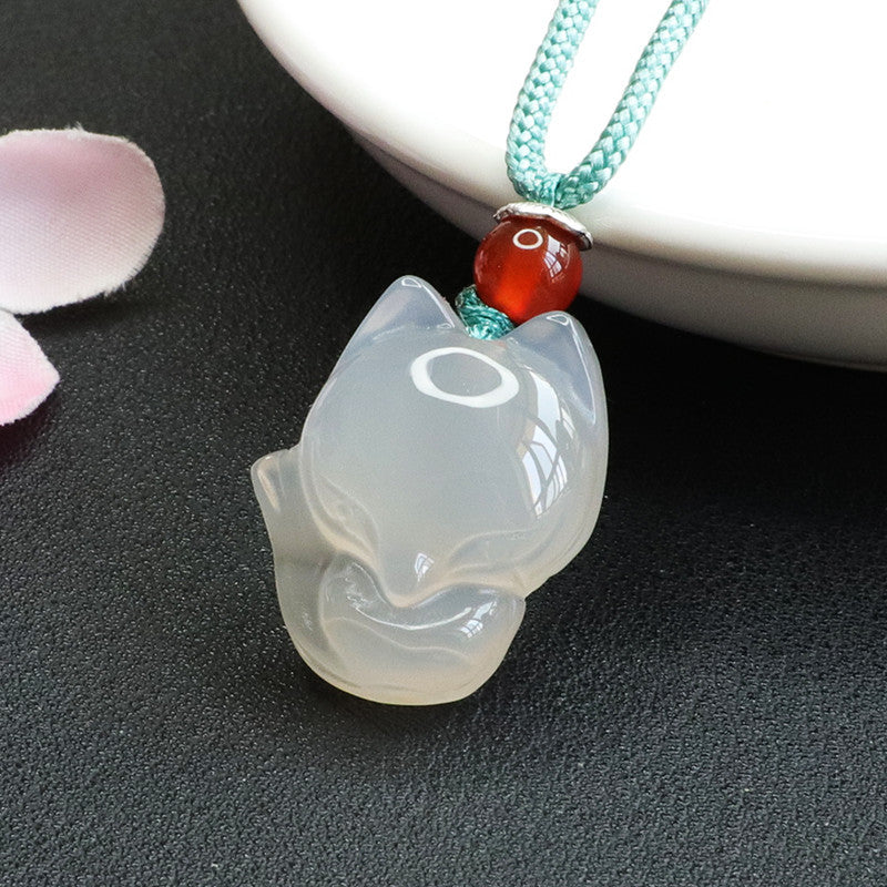 Fox Pendant with Natural White Chalcedony Jewelry