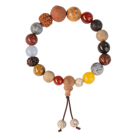 Buddha Bead and Sandalwood Cultural Bracelet with Sterling Silver and Crystal Gems