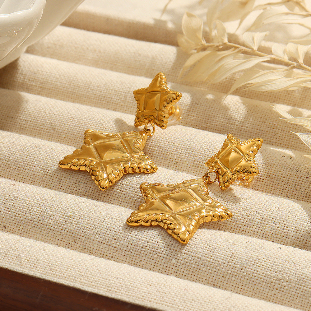 Joker Style Titanium Gold-Plated Star Earrings - Geometric Design for Women