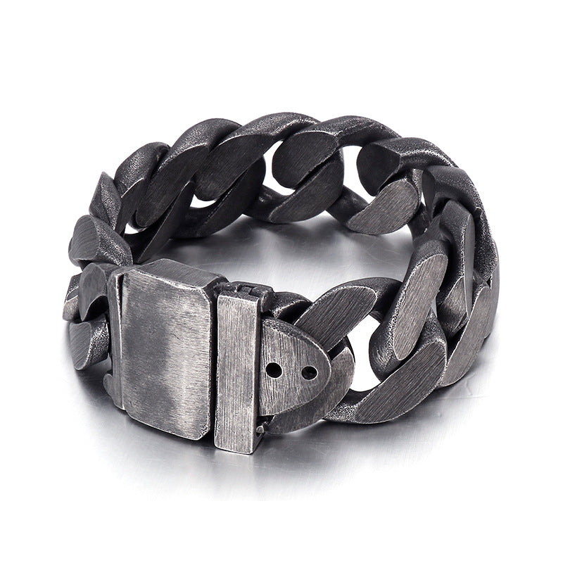 Men's Black Stainless Steel Bracelet - European and American Fashion Jewelry, Simple and Stylish Design for Wholesale