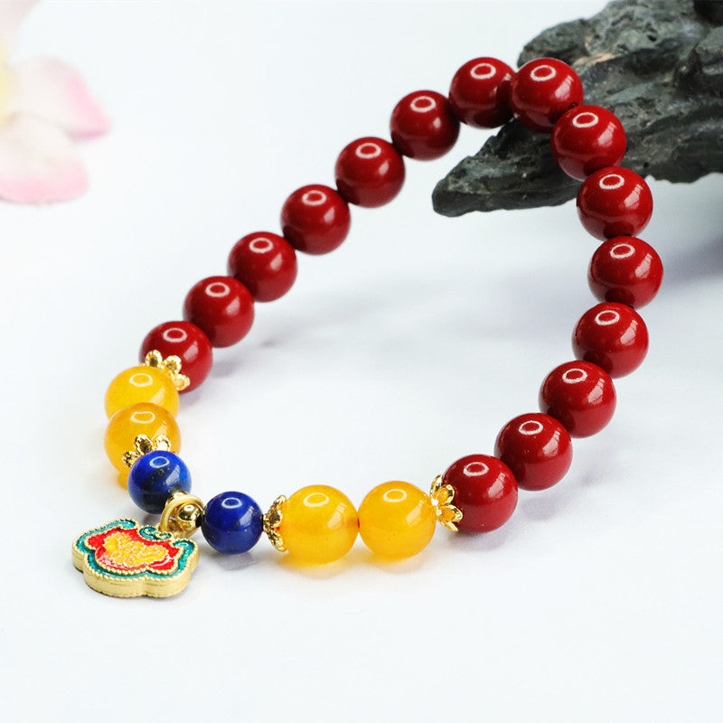 Vermilion and Lapis Lazuli Stone Sterling Silver Bracelet