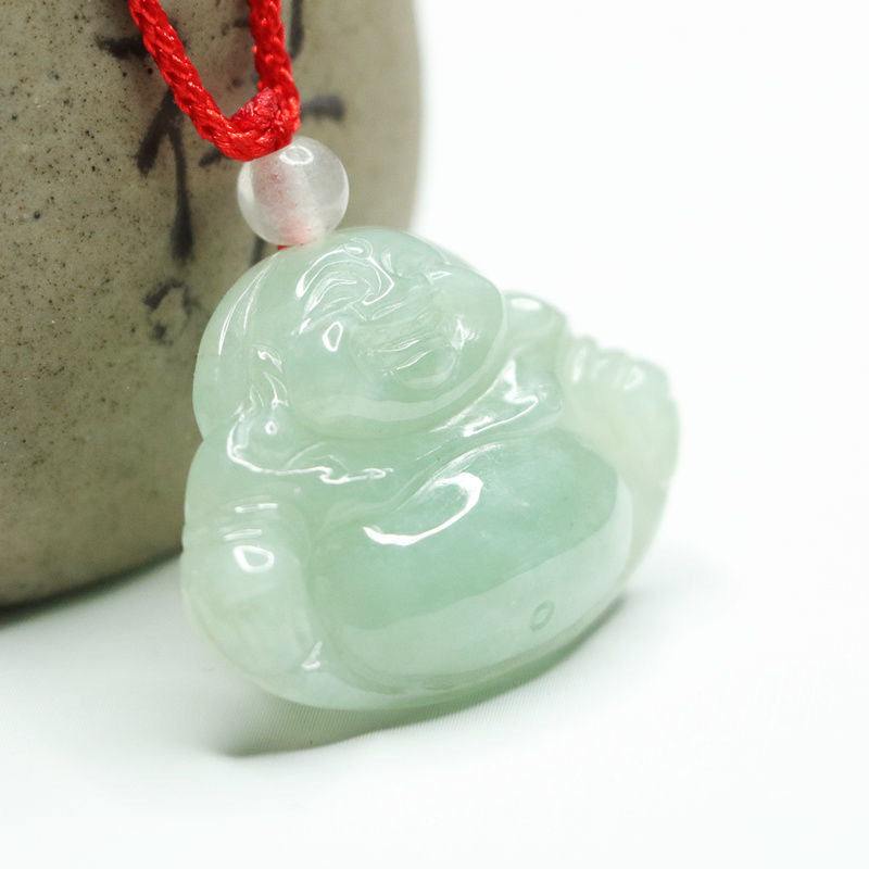 Buddha Jade Pendant in Sterling Silver with Natural Burmese A Jade