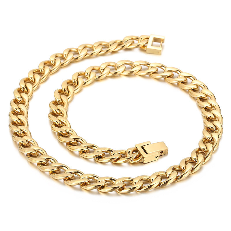 HipHop Titanium Steel Men's Jewelry Buckle Chain Bracelet and Necklace for Trendy Style