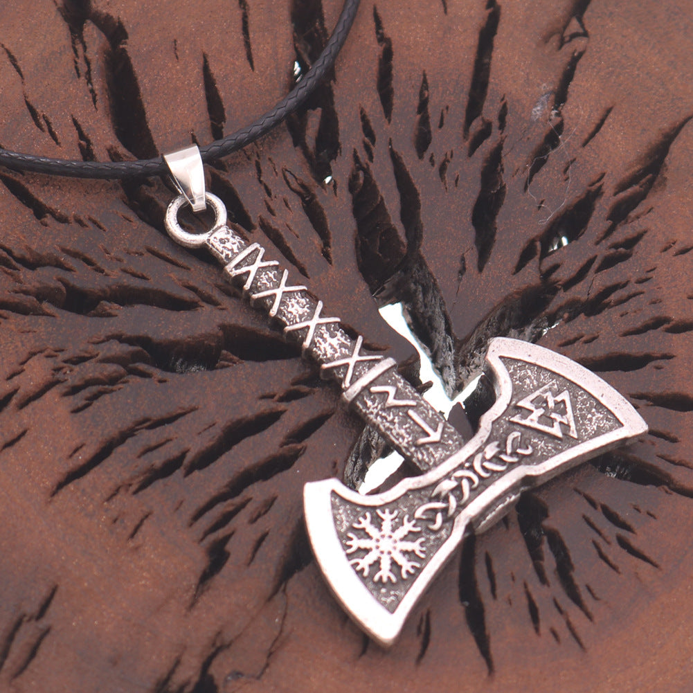 Mystic Viking Rune Axe Pendant with Odin Compass Design Men's Necklace