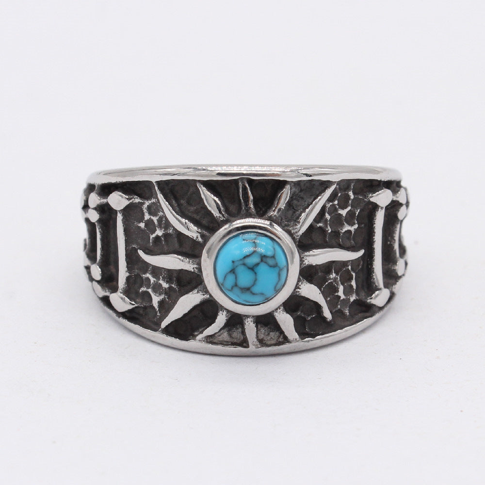 Retro Turquoise Men's Titanium Steel Rings from the Planderful Collection