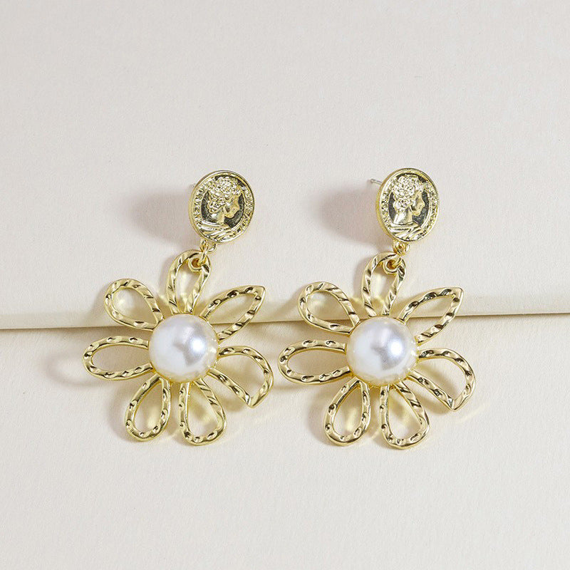 Metallic Blooms Earrings Set with Pearl Accents