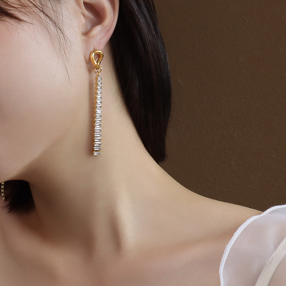 Zircon Slim Tassel Earrings - Elegant Titanium Steel & Gold Plated Jewelry