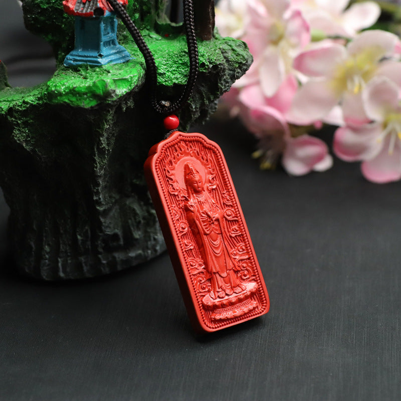 Red Sand Flame Standing Guanyin Pendant with Cinnabar Stone