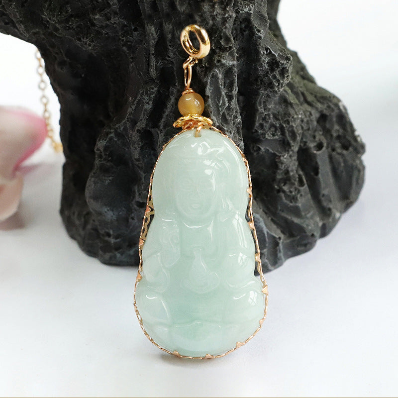 Jade Guanyin Pendant Necklace crafted with A-grade Myanmar Natural Jade